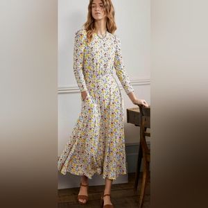 BODEN Puff Sleeve Jersey Midi Dress